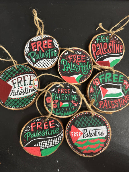 One-of-a-Kind Hand Painted "Free Palestine" Wooden Ornaments - ALL PROCEEDS TO GAZA