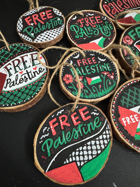 One-of-a-Kind Hand Painted "Free Palestine" Wooden Ornaments - ALL PROCEEDS TO GAZA