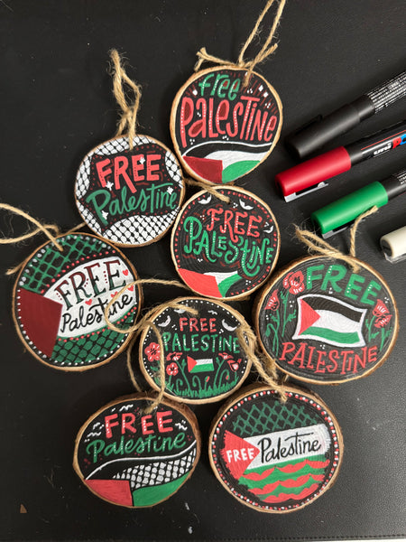 One-of-a-Kind Hand Painted "Free Palestine" Wooden Ornaments - ALL PROCEEDS TO GAZA